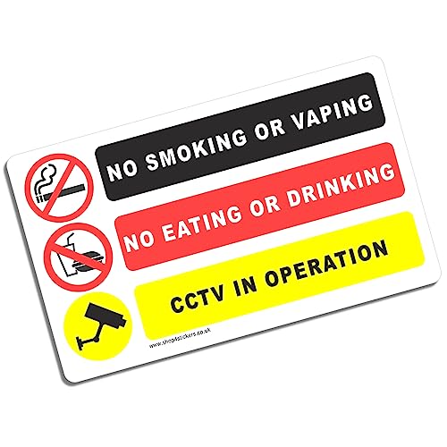 1 pegatina para no fumar, vapear, consumir, beber, CCTV, en funcionamiento, señal de advertencia de taxi, coche, vehículo, Hackney, mini taxi, etiqueta de seguridad de 126 x 75 mm, FC1