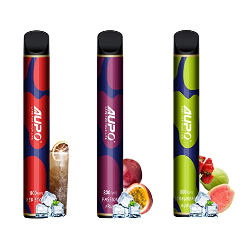 AUPO Desechable Vape 800 Puffs, No Nicotine Vape Pens Puff Kit E-Liquid para Cigarrillos Electrónicos con 10 Sabores de Frutas (Sabores específicos - 3 pieza)