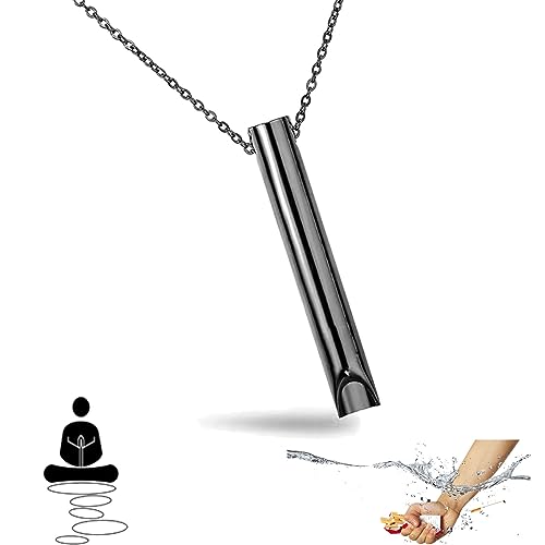 NNBWLMAEE Breathlace Anxiety Reliever Necklace, Stress Relief Necklaces, Stainless Steel Breathing Necklace Stop Vaping, Stress Relief Mindful Necklace for Women Men (Black)