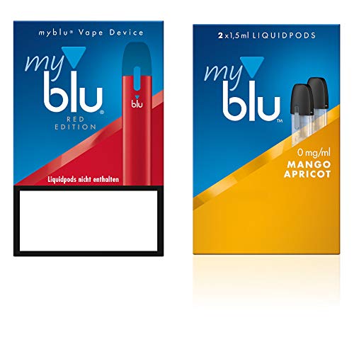myblu - Cigarrillo electrónico de color rojo - Set de iniciación con podpack aroma mango albaricoque - sin nicotina