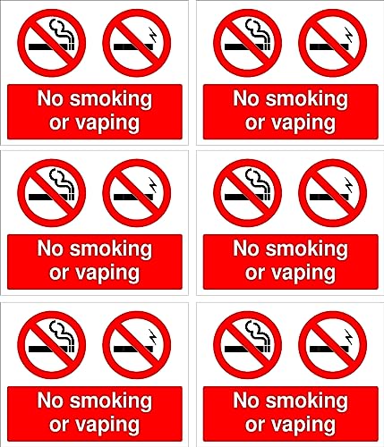 Rubigo Letreros de prohibición de fumar o vapear – Pegatina autoadhesiva para no fumar y no vapear para restaurantes, tiendas y áreas públicas – 20 x 15 cm (paquete de 6)