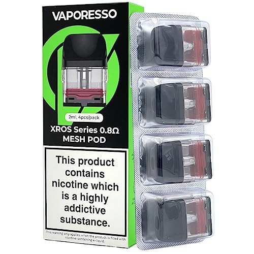 Cápsulas de repuesto para Vaporesso XROS, paquete de 4 unidades, 0,8 ohm, Sin sabor, Negro
