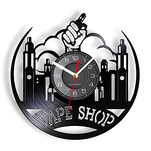 OTKU 30cm Reloj Pared Vintag Vape Cigarrillos electrónicos Tienda Fumador Reloj de Pared de Vinilo para vapear Bar Pub decoración de Vapor Fumar Relojes Vintage